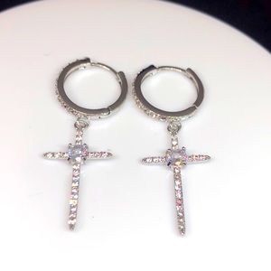 Silver Cubic Zirconia Cross Earrings